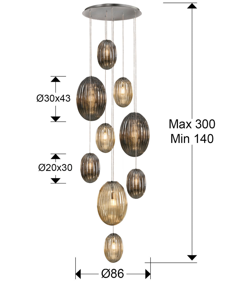 Schuller Ovila Lámpara de techo colgante 9 luces smoke y coñac 752367