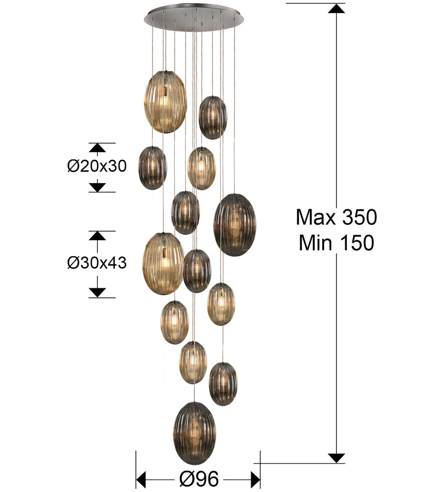 Schuller Ovila Lámpara de techo colgante 13 luces smoke y coñac dimable 752459D