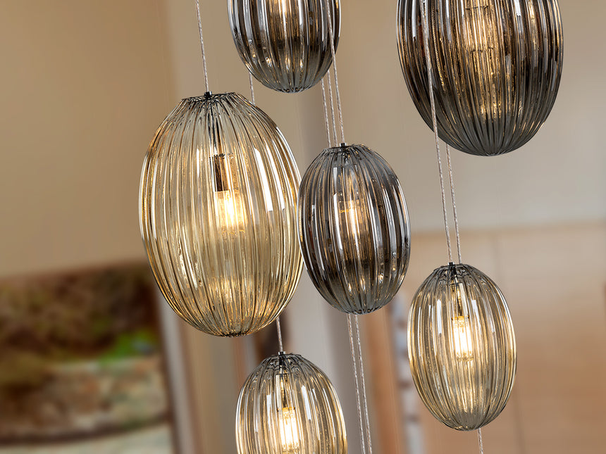 Schuller Ovila Lámpara grande 5m altura 13 luces smoke coñac 5m altura 752459G