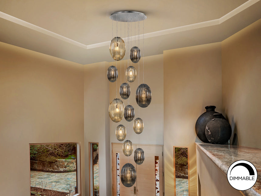 Schuller Ovila Lámpara grande 5m altura 13 luces smoke coñac 5m altura 752459G