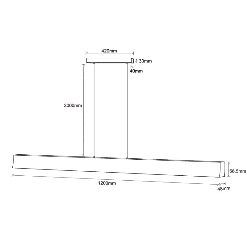 Plano de medidas - Mantra Hanok Lámpara de techo colgante lineal LED 38W 3000K negro 120cm 110º 7546