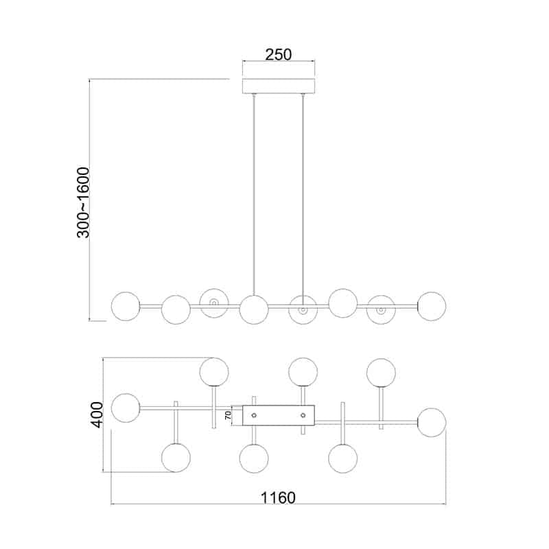 Mantra Cellar Lámpara de techo colgante bolas 8 luces línea negro 7631