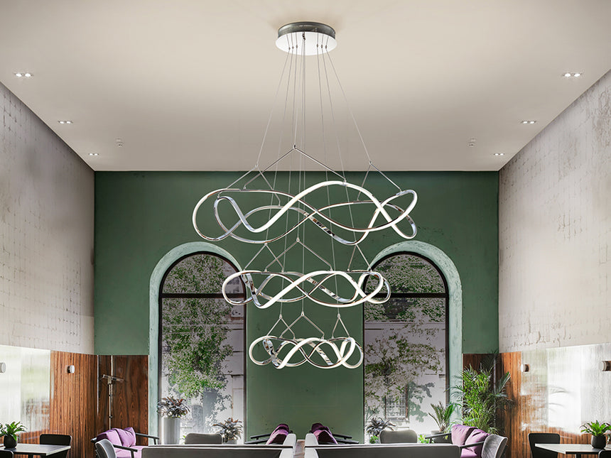 Schuller Molly Lámpara de techo colgante grande 5m altura 3 aros 110D cromo regulable 763431D