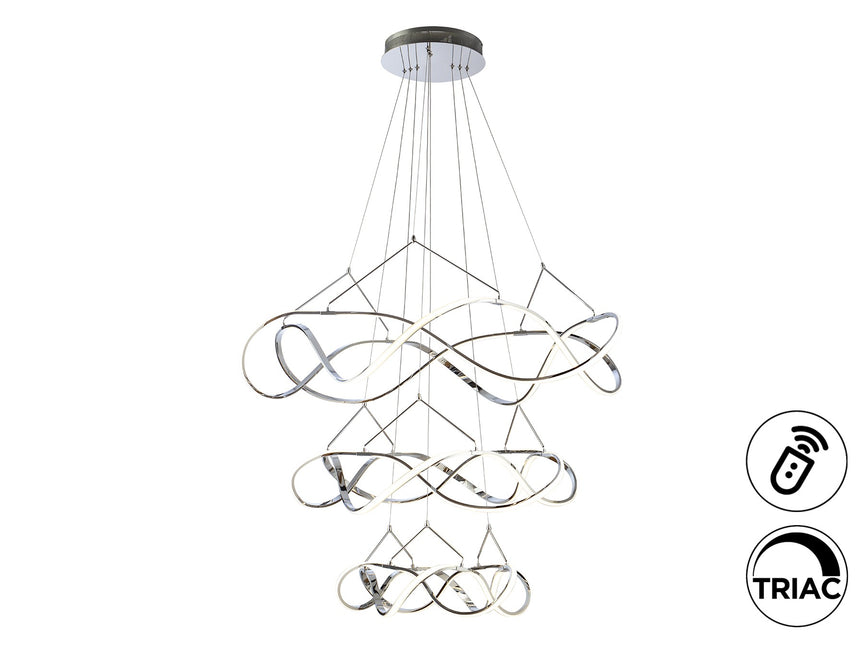 Lámpara de techo colgante de 3 aros Schuller Molly grande cromo 3000K regulable 763431D ambiente