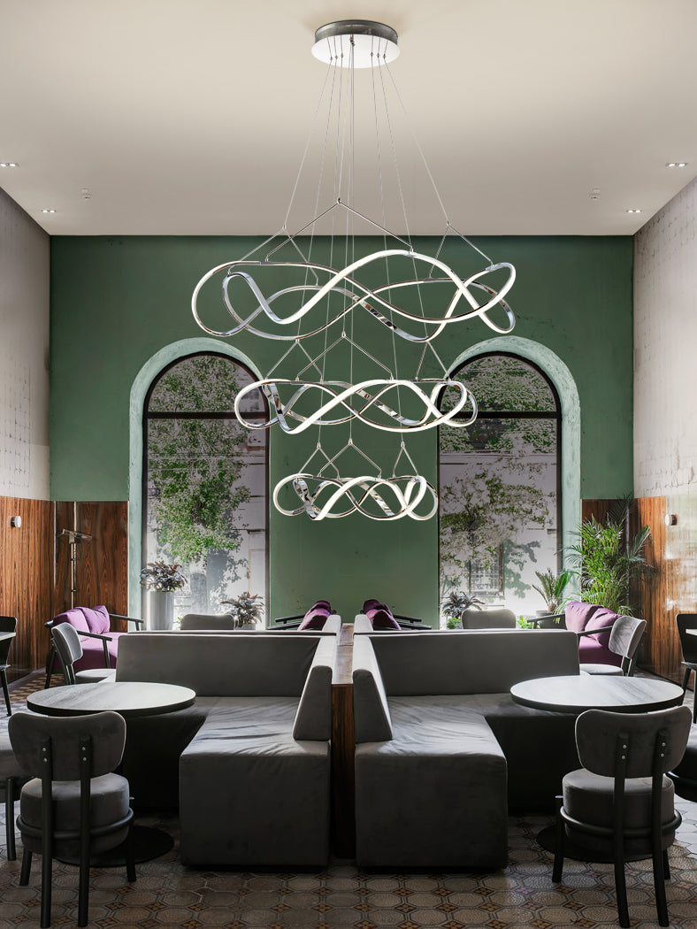 Schuller Molly Lámpara de techo colgante grande 5m altura 3 aros 110D cromo regulable 763431D