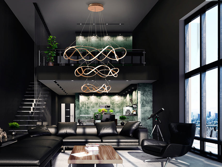 Schuller Molly Lámpara de techo colgante grande 5m altura 3 aros regulable 110D oro rosa 763455D