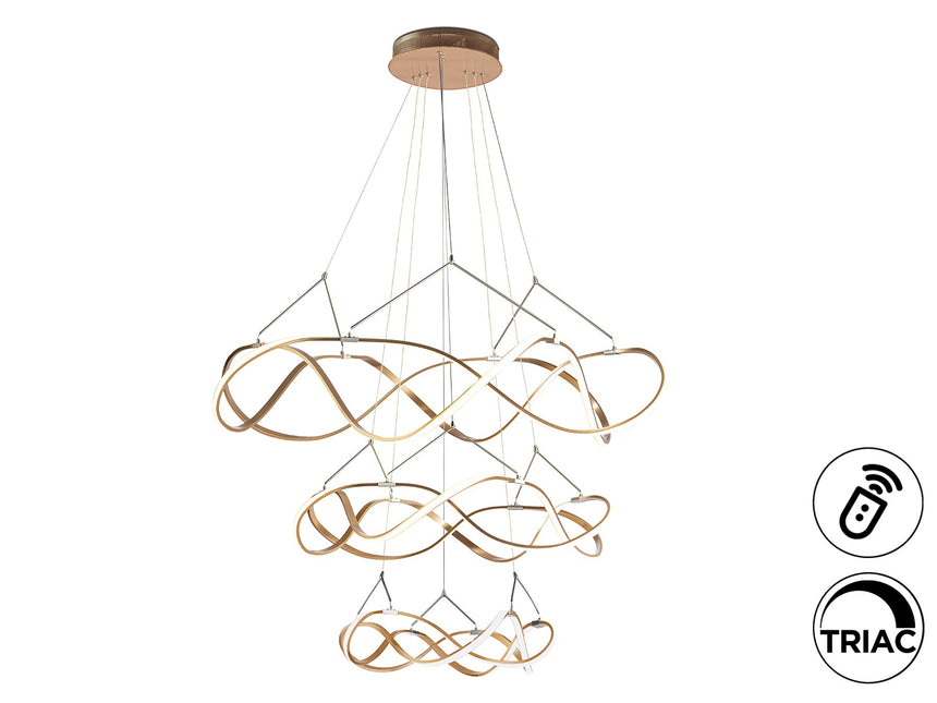 Lámpara de techo colgante de 3 aros Schuller Molly grande oro rosa 3000K regulable 763455D ambiente