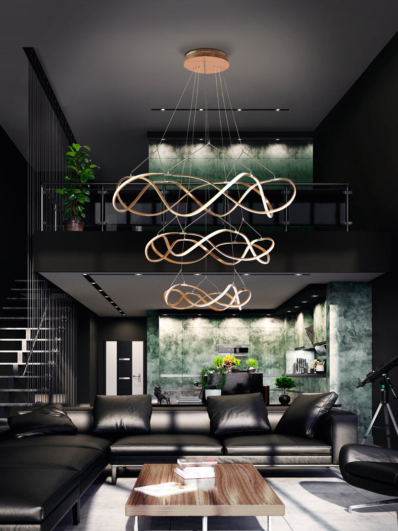 Schuller Molly Lámpara de techo colgante grande 5m altura 3 aros regulable 110D oro rosa 763455D