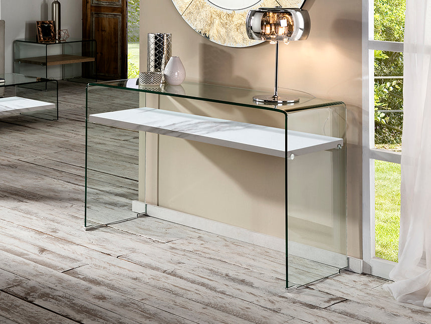 Schuller Sonoma White Marble and Glass Console Table 764360