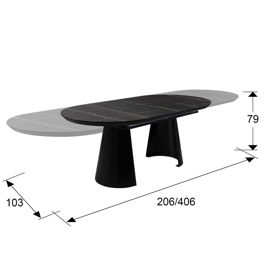Mesa de comedor Schuller Capri negro extensible 206x79cm dimensiones