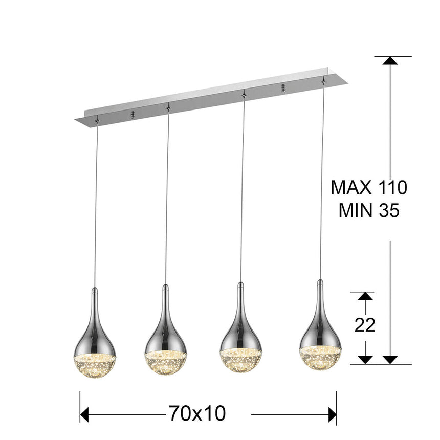 Medidas y dimensiones - Lámpara de techo colgante Schuller Elie 4 luces cromo 3000K 773421