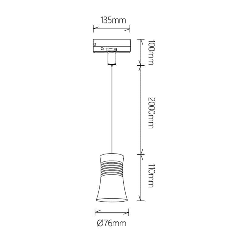 Plano de medidas - Mantra Pagoda Lámpara de techo colgante LED 12.5W 4000K Pista Trifásica blanco 7781