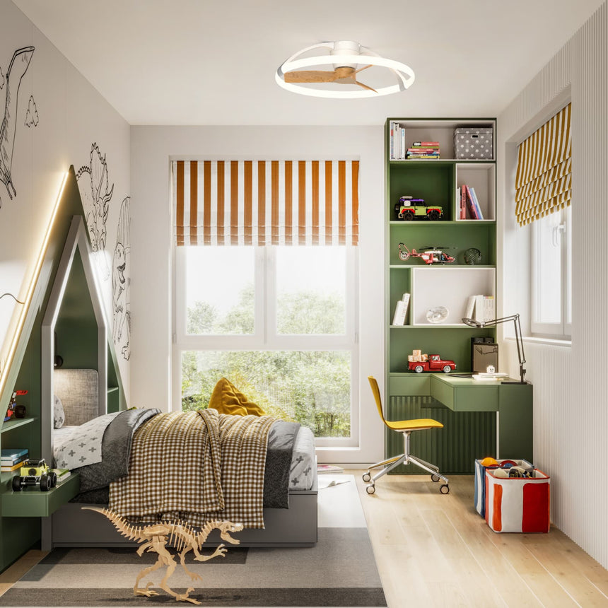 Mantra Nepal Mini ventilador de techo con luz plafón LED 55W blanco/ madera 7803 - en ambiente
