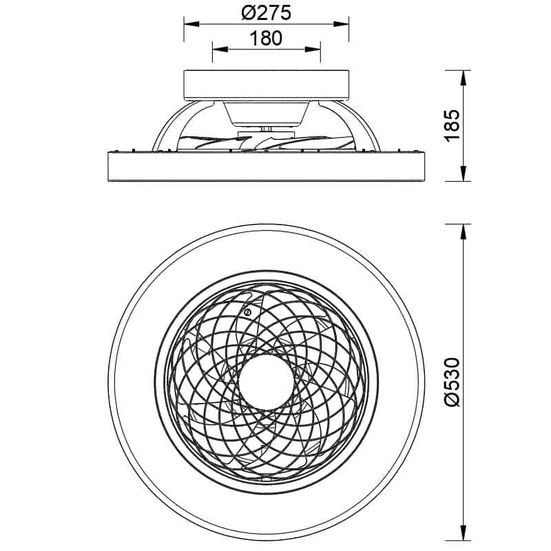 Plano de medidas - Mantra Tibet Mini Ventilador Plafón LED 70W blanco 7804