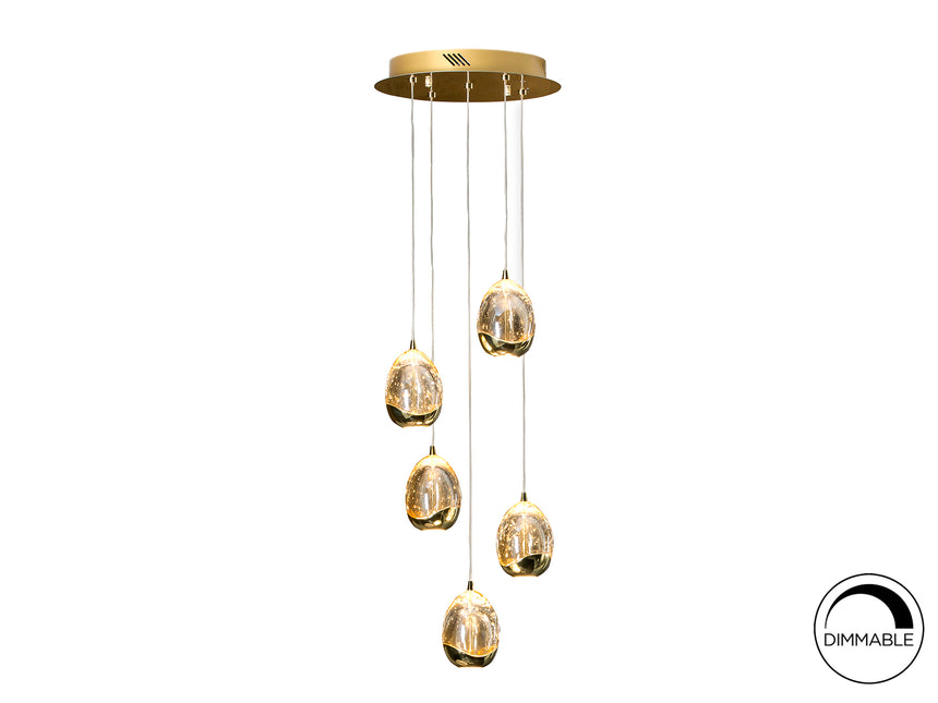 Lámpara de techo colgante Schuller Rocío 5 luces dorado