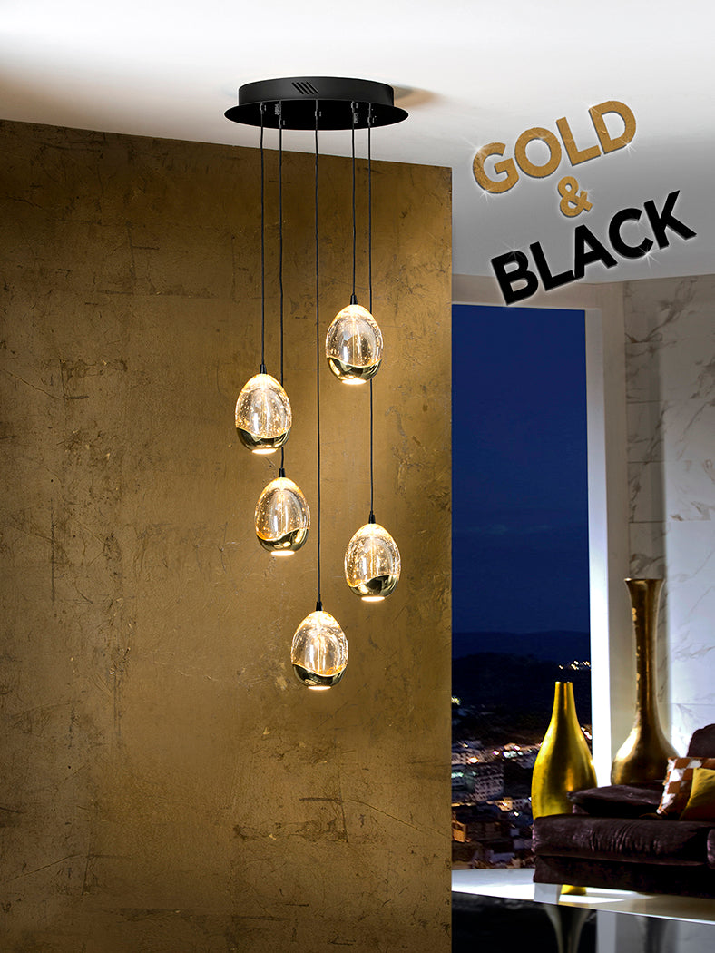 Schuller Rocío 5-Light Pendant Ceiling Lamp in Black and Gold 30D 783590