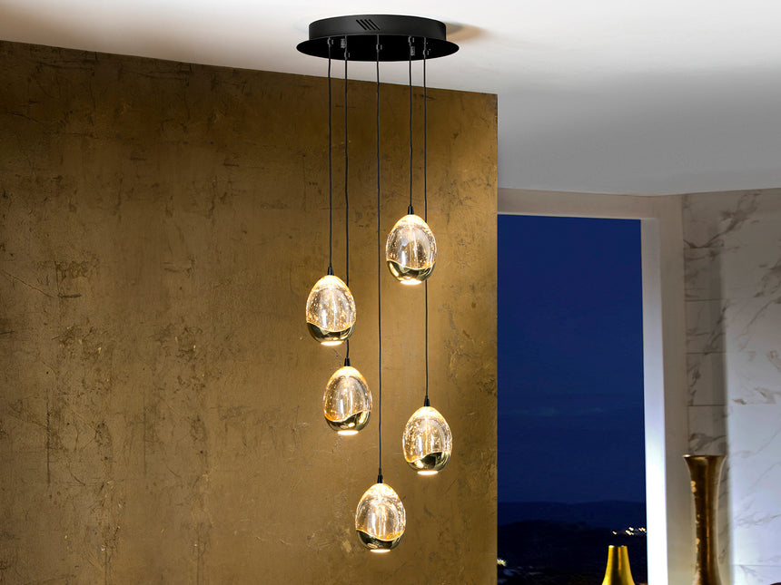 Schuller Rocío 5-Light Pendant Ceiling Lamp in Black and Gold 30D 783590