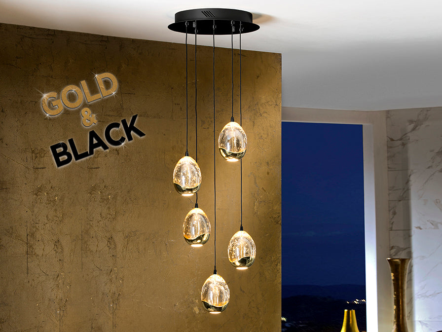 Schuller Rocío 5-Light Pendant Ceiling Lamp in Black and Gold 30D 783590