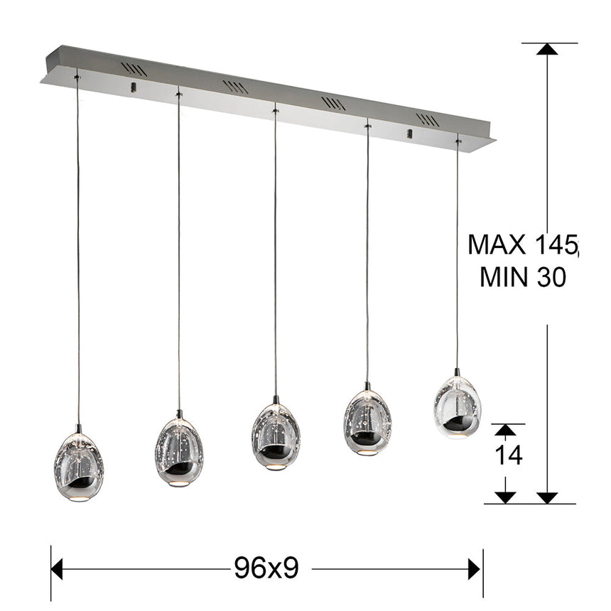 Medidas y dimensiones - Lámpara de techo colgante Schuller Rocío 5 luces cromo 3000K 783618