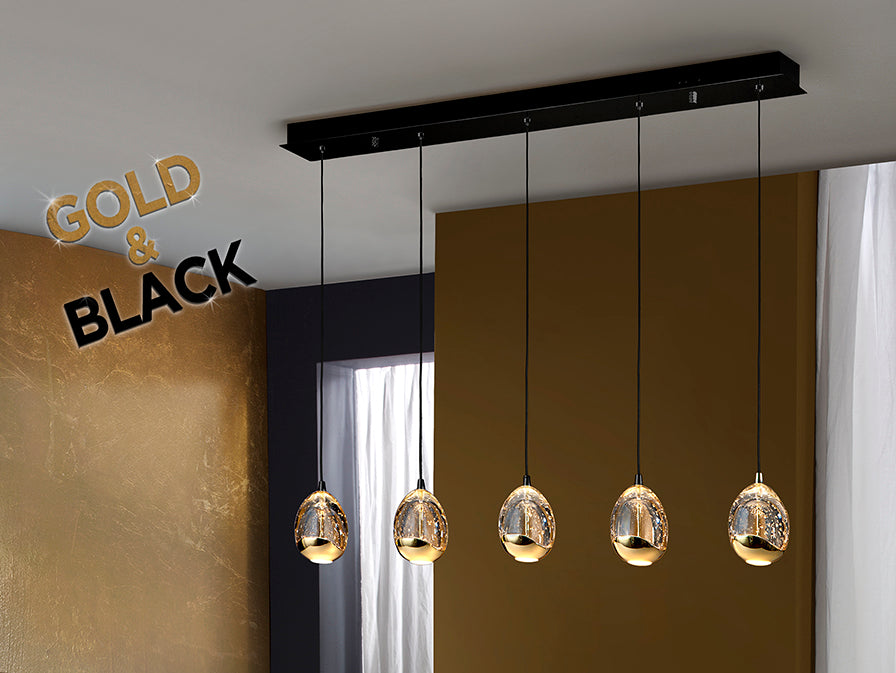 Schuller Rocío 5-Light Black and Gold Pendant Ceiling Lamp 783644