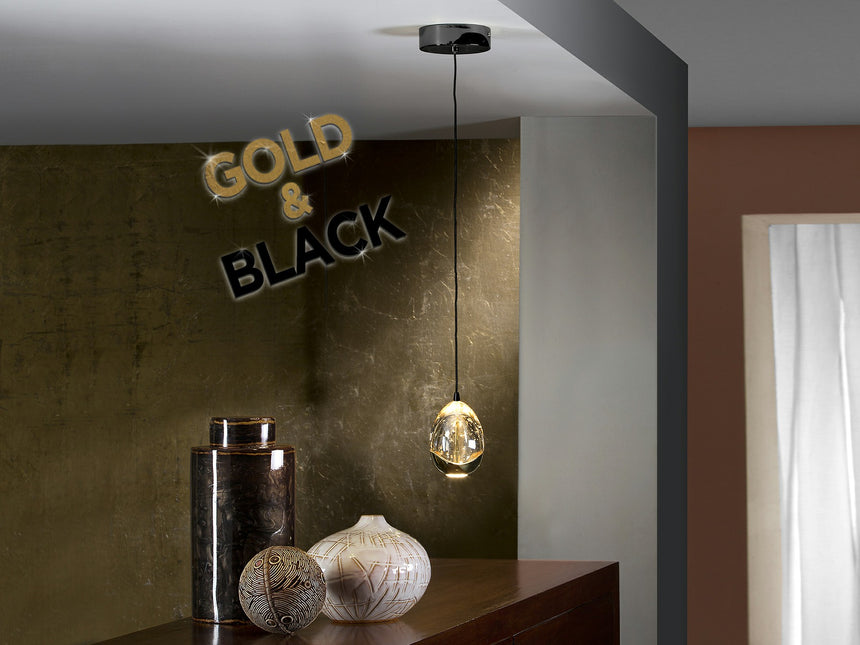 Lámpara de techo colgante Schuller Rocío 1 luz negro y oro brillo 3000K 784351