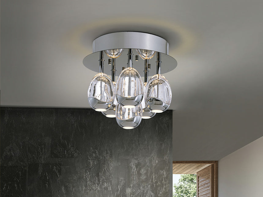 Plafón Schuller Rocío LED 6 luces cromo 3000K regulable Ø32cm 785532
