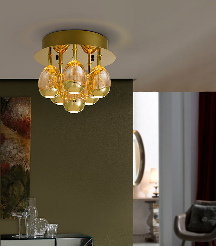 Plafón Schuller Rocío LED 6 luces dorado y champán 3000K regulable Ø32cm 785549 - vista alternativa