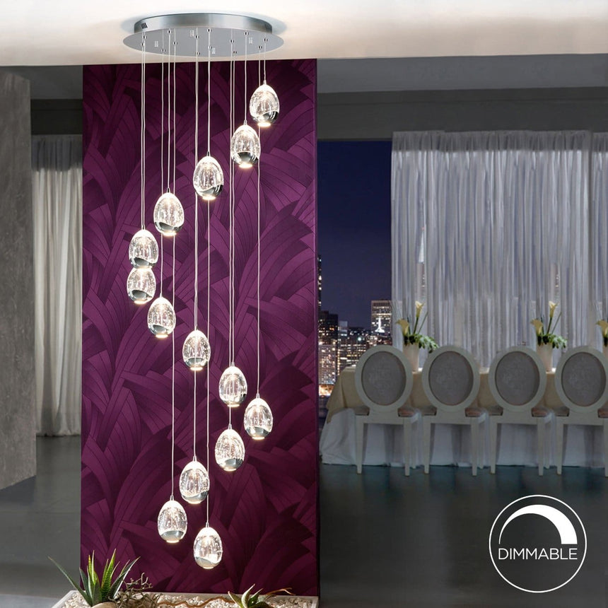 Schuller Rocío Lámpara de techo colgante LED gris cromo/cristal 14 luces 785635B