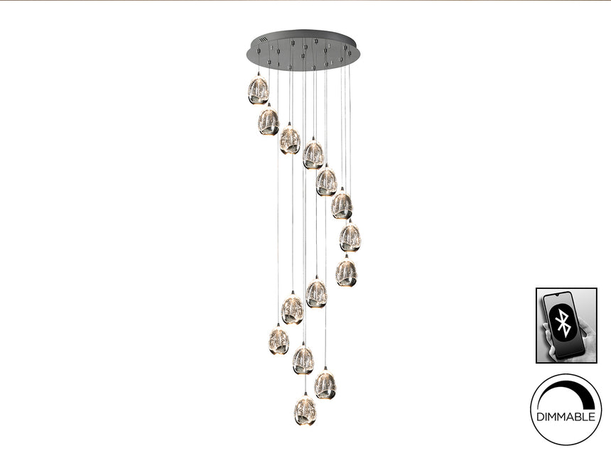 Lámpara de techo colgante Schuller Rocío grande 14 luces cromo regulable con mando 785635B