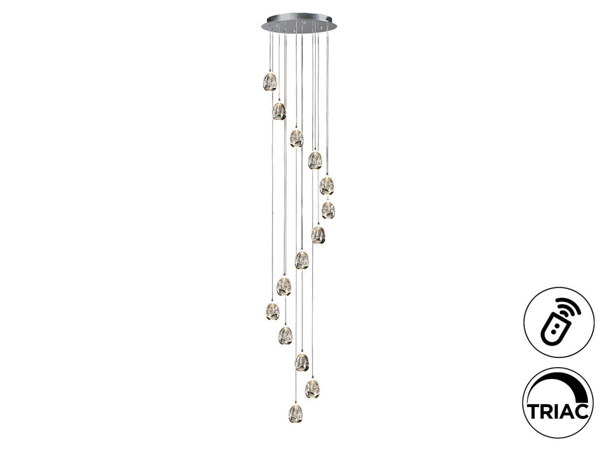 Lámpara de techo colgante Schuller Rocío grande 14 luces cromo 3000K regulable 785635GD ambiente