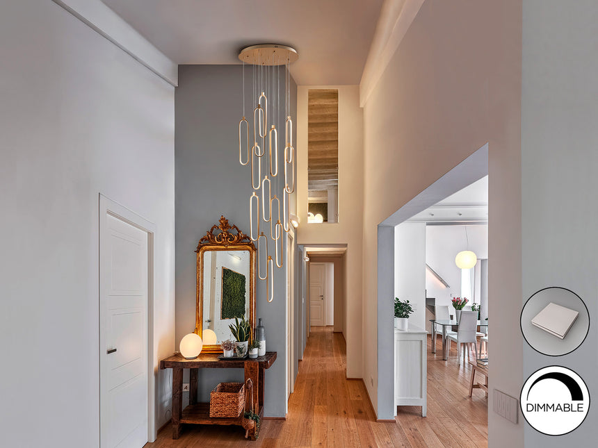 Schuller Colette Lámpara de techo colgante grande 5m altura 14 luces oro rosa dimable 787433GD