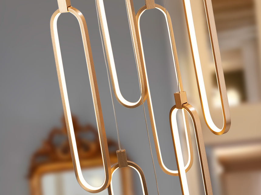 Schuller Colette Lámpara de techo colgante grande 5m altura 14 luces oro rosa dimable 787433GD