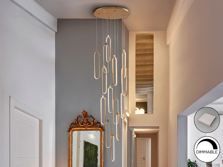 Schuller Colette Lámpara de techo colgante grande 5m altura 14 luces oro rosa dimable 787433GD