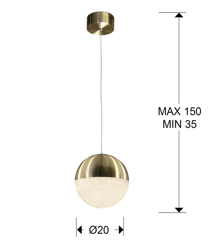 Schuller Sphere Pendant Ceiling Lamp 1 Light Ø20 Brass 793407