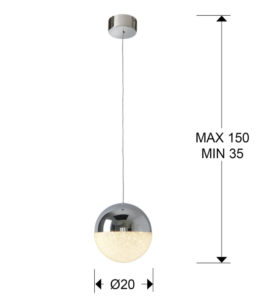 Medidas y dimensiones - Lámpara de techo colgante bolas Schuller Sphere 1 luz cromo 3000K 793412