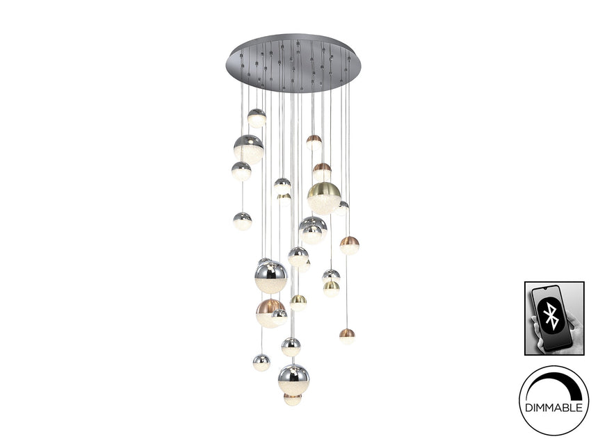 Lámpara de techo colgante Schuller Sphere grande cromo y latón regulable con mando 793960B ambiente