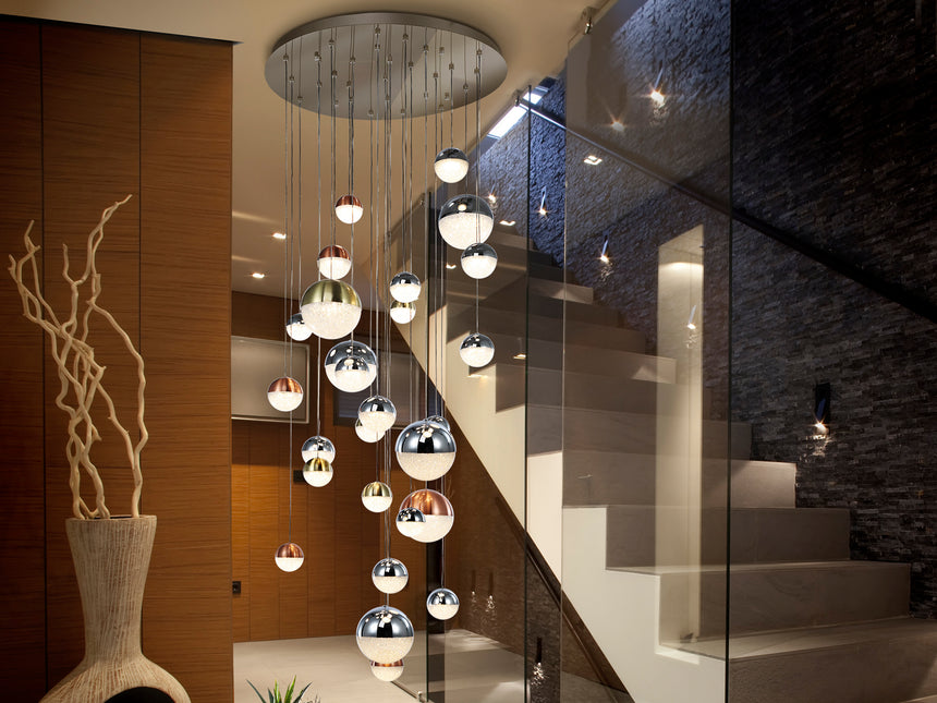 Lámpara de techo colgante Schuller Sphere grande 27 luces cromo y latón CCT 793960K