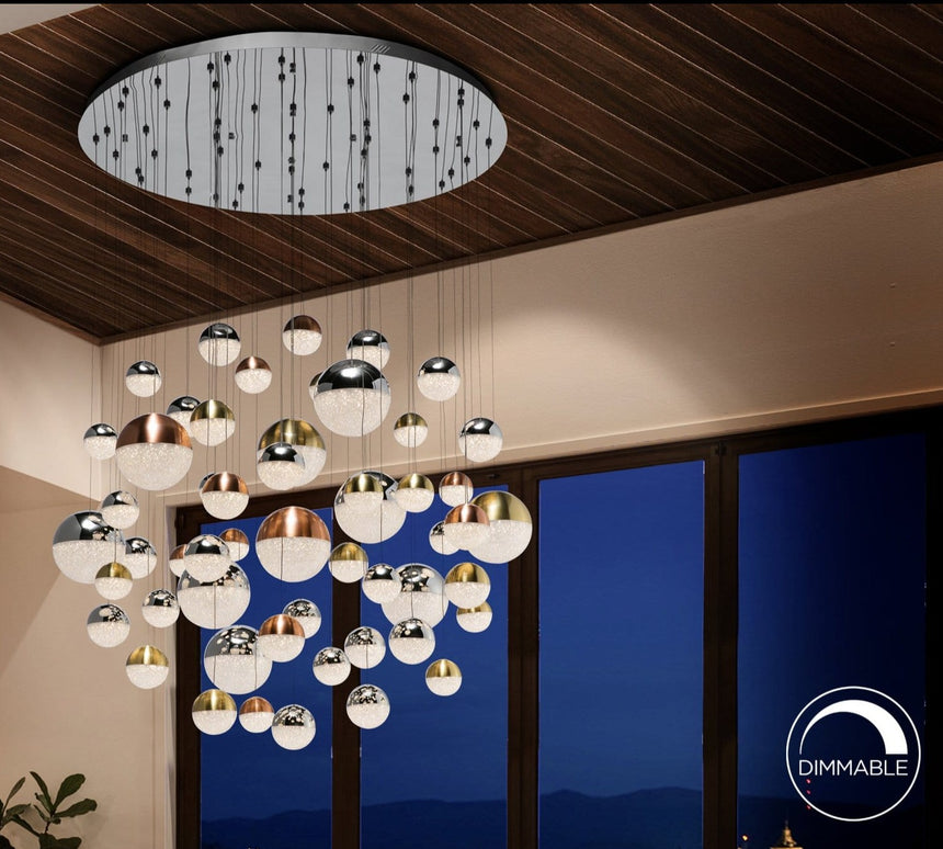 Schuller Sphere Lámpara de techo colgante LED 55 luces oro, bronce y cromo 794691B