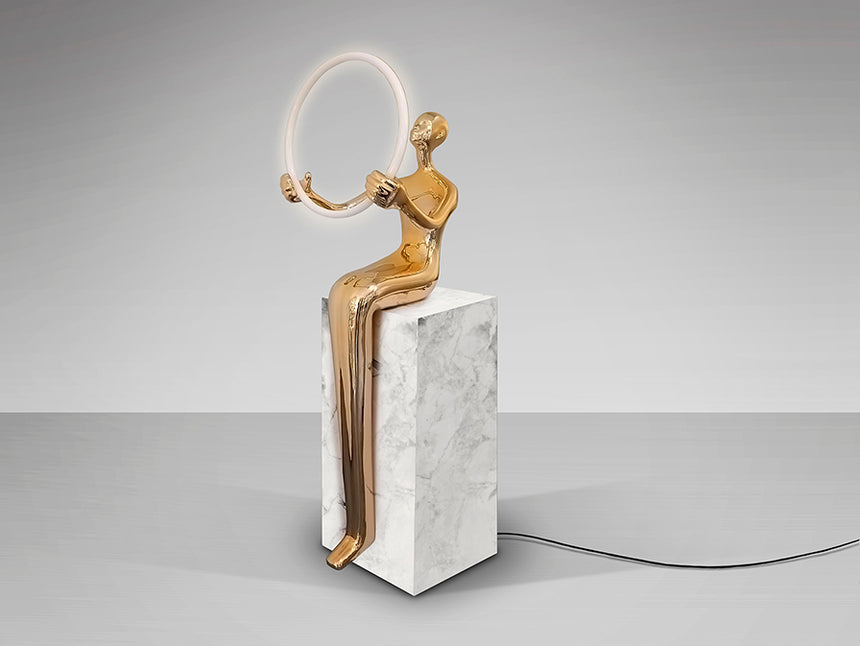 Lámpara de pie escultura Schuller El Aro LED 1 luz oro brillo y blanco 3000K 160cm 798161 - imagen 6