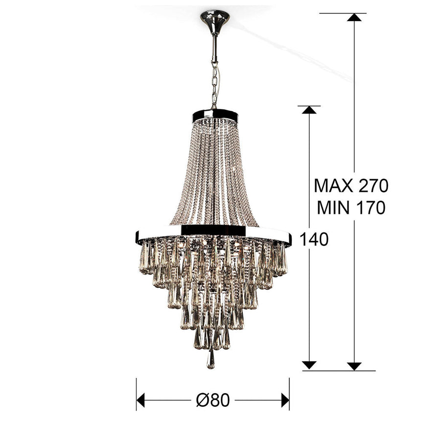 Schuller Palace Lámpara de techo colgante grande cromo y fumé 810637D