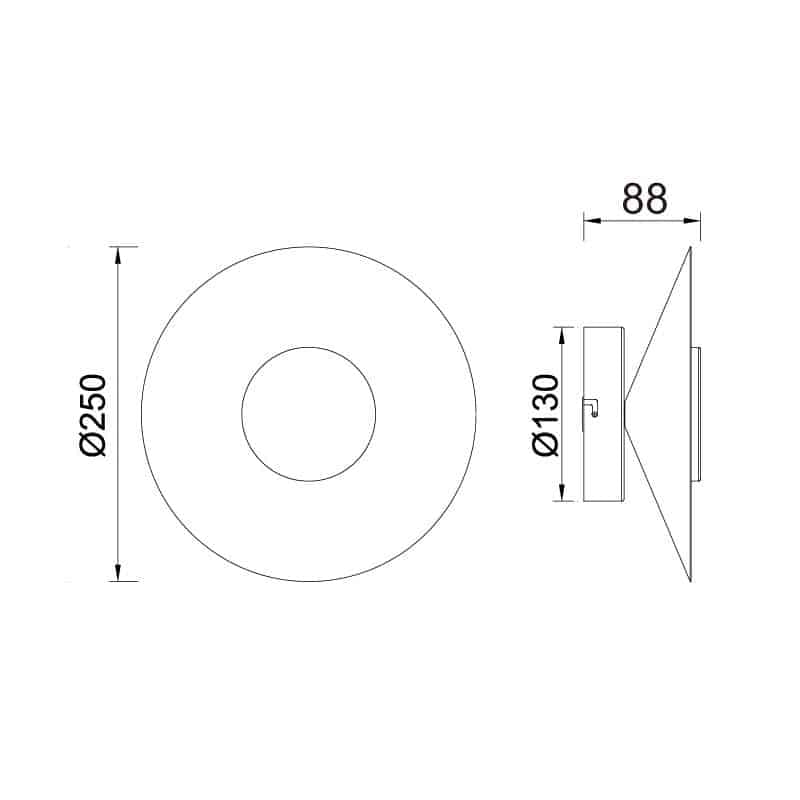 Plano de medidas - Mantra Orion Aplique LED 8W 3000K negro, madera, beige, marrón 8123