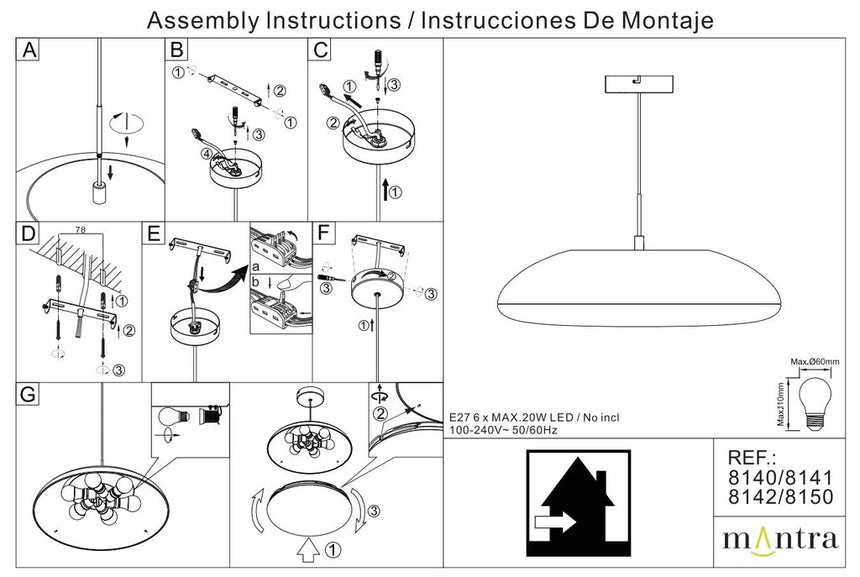Mantra Kazz Lámpara de techo colgante 6 Luces negro 8141