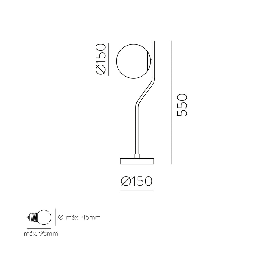 ACB Maui Table Lamp 8163/1 Opal/Matte Black, LED E27 15W, I, (E27 max. Ø45 mm), With switch S81631N