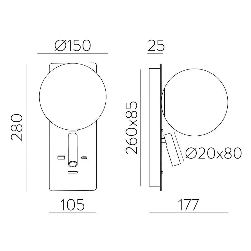 Lámpara de pared aplique ACB Kin negro Texturado/Opal A8169291N