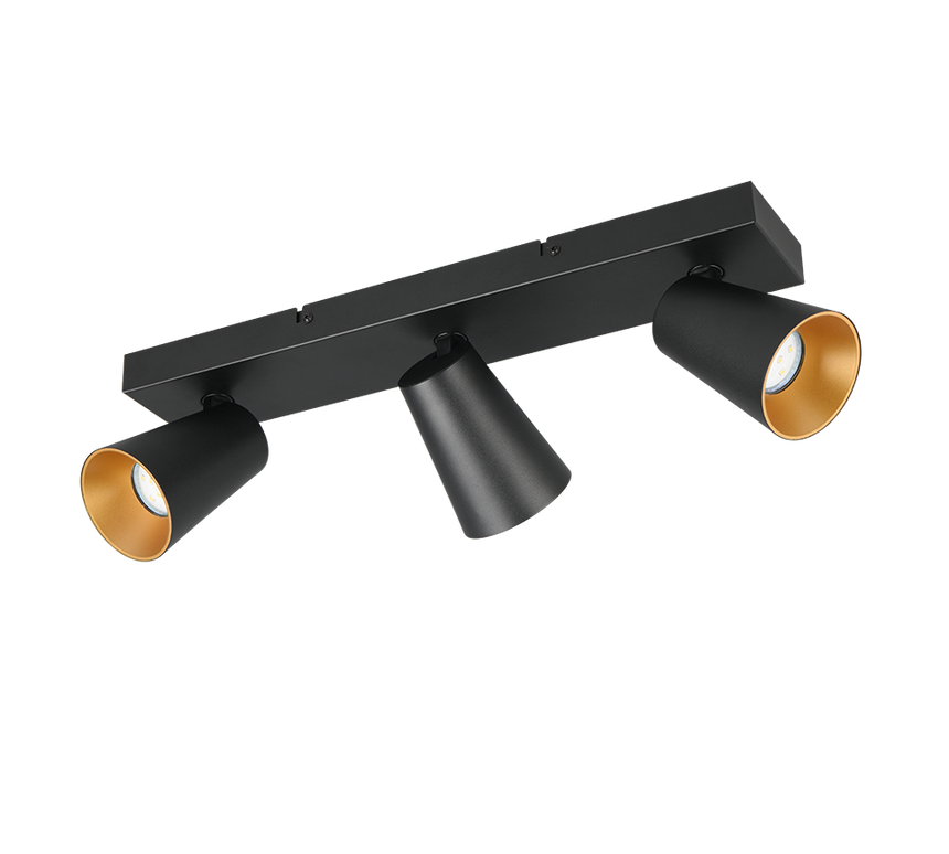 Regleta de focos Sharp Trio negro, dorado 3 luces GU10 817100332