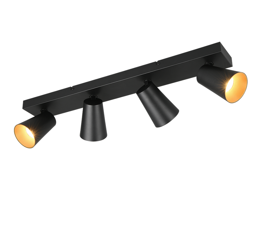 Regleta de focos Sharp Trio negro, dorado 4 luces GU10 817100432