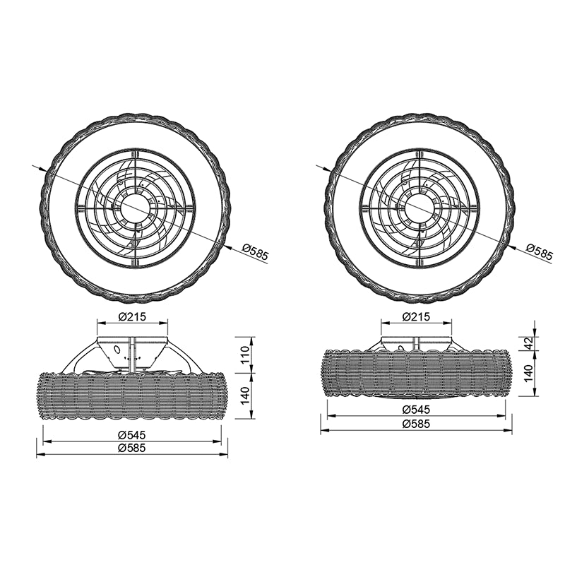 Plano de medidas - Mantra Kilimanjaro Mini ventilador de techo con luz plafón LED 55W ratan 8226