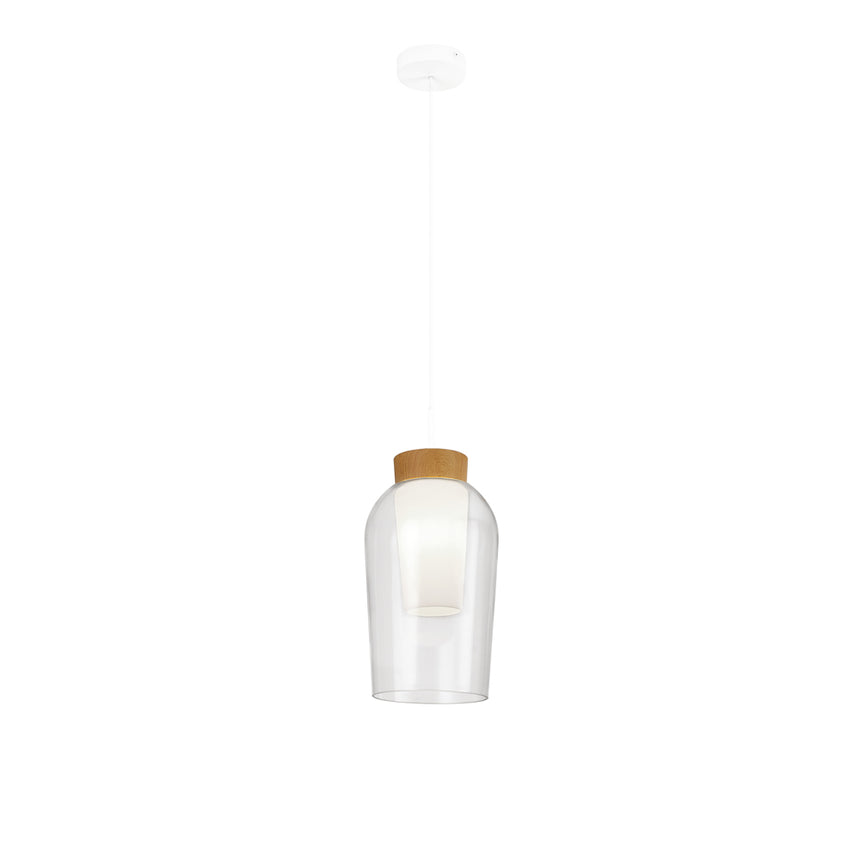 Mantra Nora Lámpara de techo colgante 1 Luz blanco/madera 8278