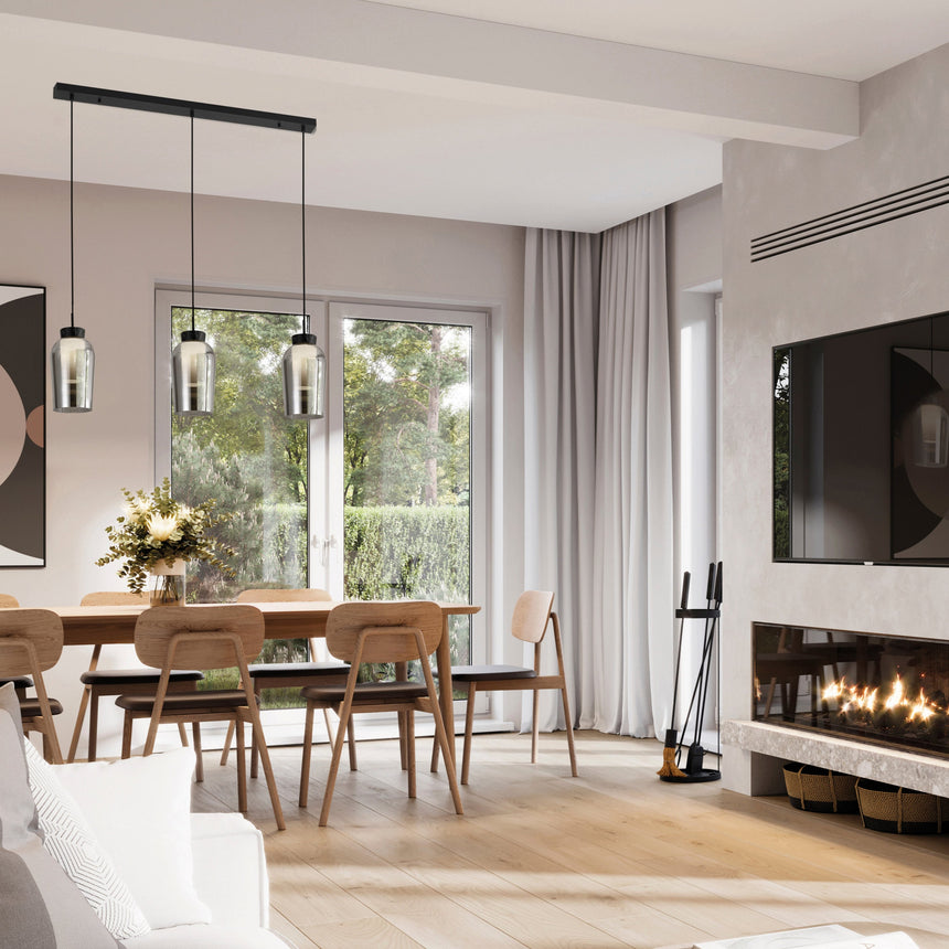 Mantra Nora 3-Light Pendant Ceiling Light, Black/Marble 8285