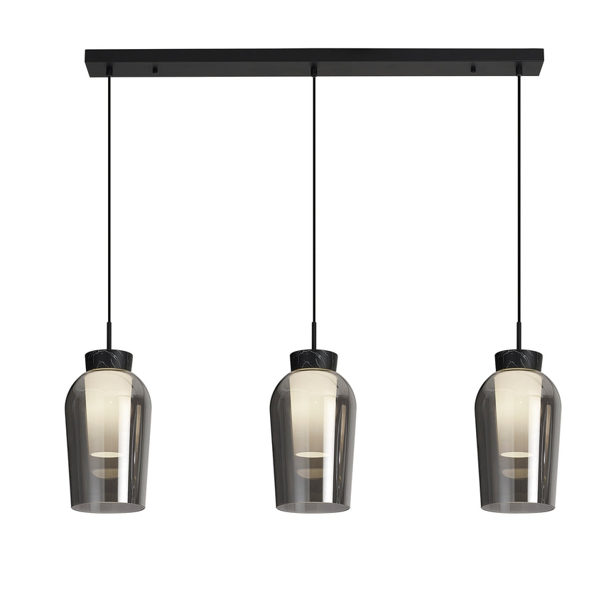 Mantra Nora 3-Light Pendant Ceiling Light, Black/Marble 8285